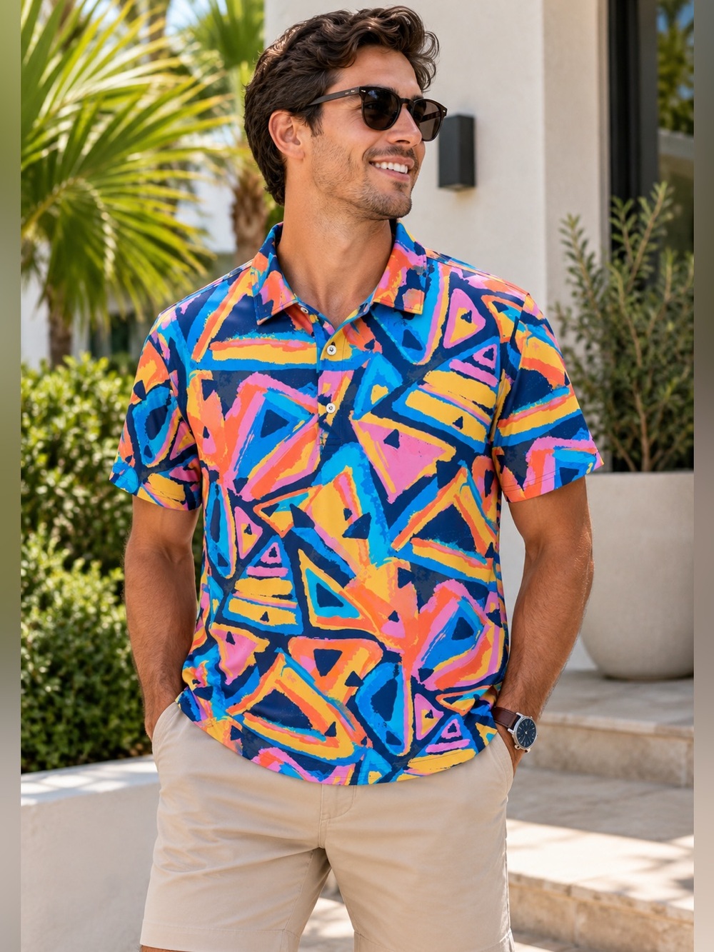Chubbies Men’s Performance Stretch Abstract Geometric Polo T-Shirt Size Small